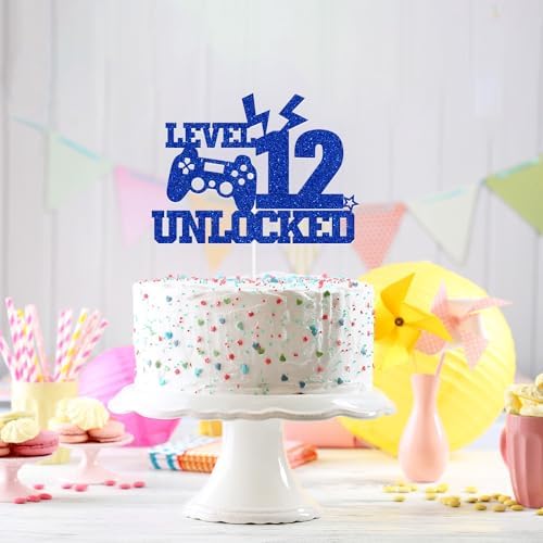 Level 12 Unlocked Cake Topper, Boys 12th Birthday Décor, Official Preteen 12, Video Game Controller Happy 12th Birthday Party Decorations, Level Up Winner Decor