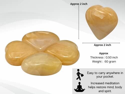 Yellow Aventurine Crystal Heart Palm Stone - Pocket Massage Worry Stone for Natural Body Chakra Balancing, Reiki Healing and Crystal Grid