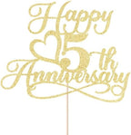 Glitter Happy 5th Anniversary Cake Toppers -Wedding Anniversary Party Decorations, 5th Wedding Anniversary, Company Anniversary Party, Birthday Party Decorations (Gold-5)