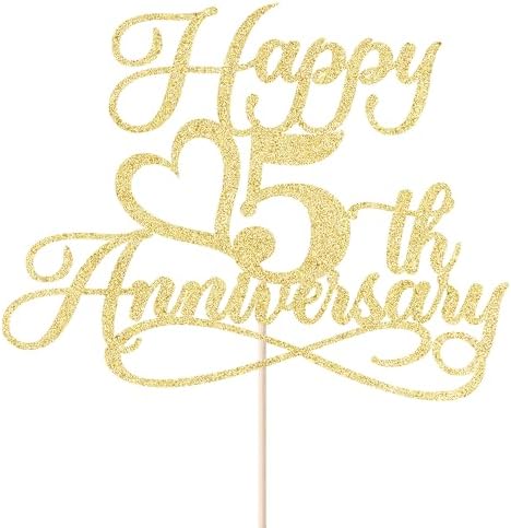 Glitter Happy 5th Anniversary Cake Toppers -Wedding Anniversary Party Decorations, 5th Wedding Anniversary, Company Anniversary Party, Birthday Party Decorations (Gold-5)
