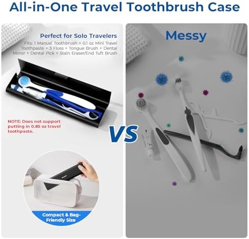 Wider Aluminum Toothbrush Travel Case, Portable Travel Toothbrush Holder, Durable Manual Toothbrush Box Container for Traveling, Bathroom, Camping, Business Trip, Black