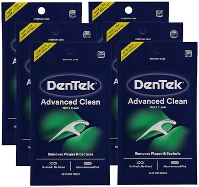 DenTek Advanced Clean Floss Picks with No Break & No Shred Dental Floss, Plaque Remover, 20 Count, Pack of 6