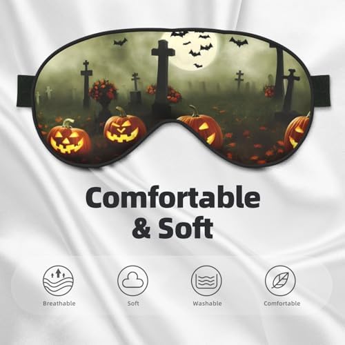 Sleep Eye Mask Halloween Pumpkin Spooky Graveyard at Night Sleep Mask for Women Men Comfortable Eye Mask with Adjustable Strap Soft Eye Cover Blindfold for Travel Yoga Nap Shift Work