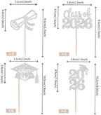 24 PCS 2026 Graduation Cupcake Toppers Glitter Class of 2026 Diploma Grad Cap Cupcake Picks 2026 Graduation Theme Party Cake Decorations Supplies Silver