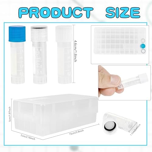 150 Pcs 2 ml Plastic Cryogenic Vials Self Standing Cryovial Vials Small Lab Vial Graduated Cryotubes Clear Test Tubes Container with Seal Cap Writing Area for Laboratory School