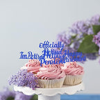 Rsstarxi 24 Pack Happy Retirement Cupcake Toppers Glitter I'm Retired Officially Retired Cupcake Picks for Retirement Theme Farewell Party Cake Decorations Supplies Blue