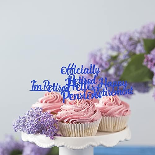 Rsstarxi 24 Pack Happy Retirement Cupcake Toppers Glitter I'm Retired Officially Retired Cupcake Picks for Retirement Theme Farewell Party Cake Decorations Supplies Blue
