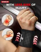 VINSGUIR 21'' Elastic Wrist Wraps for Weightlifting and Working Out(USPA Approved), Breathable Gym Wrist Sraps for Weightlifting with Thumb Loop and Left/Right Tabs, Wrist Brace for Wrist Support and Protection, Men and Women (Pair)