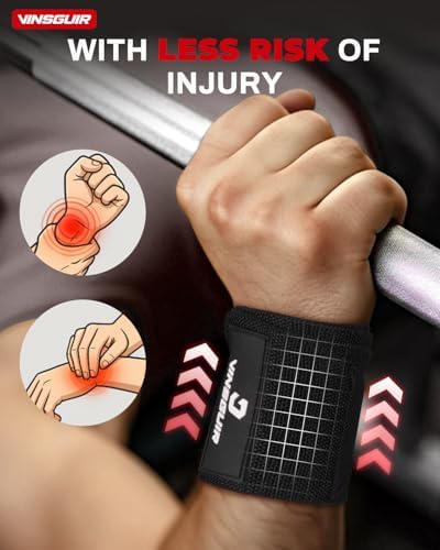 VINSGUIR 21'' Elastic Wrist Wraps for Weightlifting and Working Out(USPA Approved), Breathable Gym Wrist Sraps for Weightlifting with Thumb Loop and Left/Right Tabs, Wrist Brace for Wrist Support and Protection, Men and Women (Pair)