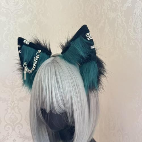 Cat Fox Wolf Ears and Tail Set - Cosplay Clips Headband and Tail for Halloween, Costume Accessories,Animal Party