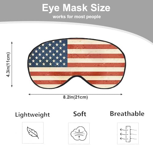 Flag Eye Mask Sleeping Mask Vintage Style Flag America Red White Striped Stars Sleep Masks Silky Soft Eye Cover for Women Men Shading Blindfold for Air Travel Sleeping
