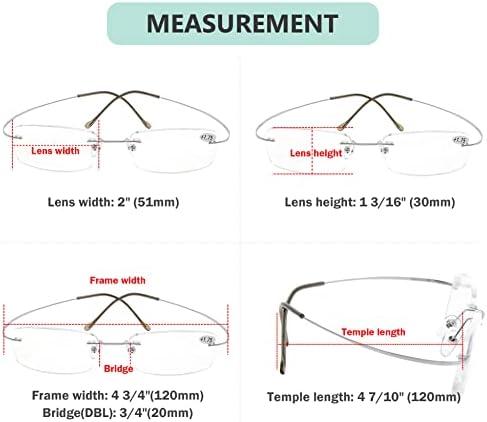 Eyekepper Titanium Rimless Reading Glasses Readers Men Women Silver +2.25