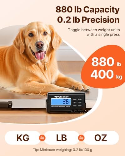 VEVOR 880Lbs x 0.2Lbs Livestock Scale Shipping Scales Large Platform 40.6x20.9Inch Stainless Steel Vet Scale Industrial Floor Scale Large Animal Dog Pig Scale Goat Weight Scale Pet Digital Scale