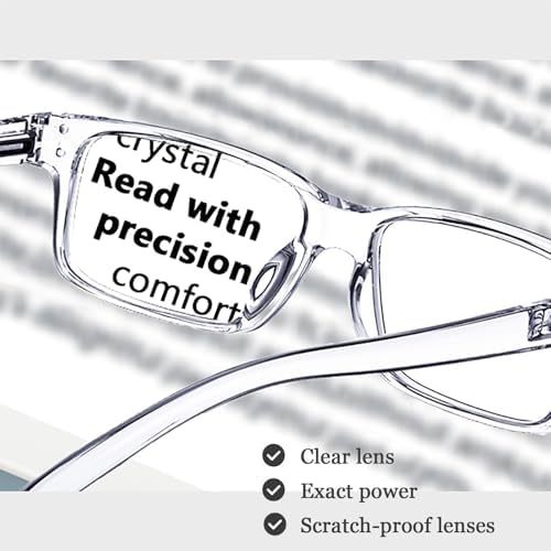 LUR READING GLASSES 6 Pack Spring Hinge Comfort Plastic Readers (Clear)