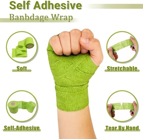 20 Pack Self Adhesive Bandage, Green Athletic Tape, 2" x 5 Yards Elastic Cohesive Bandage Wrap, Breathable Self Adherent Wraps for Thumb, Finger, Sports, Wrist, Ankle and Swelling