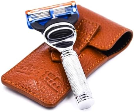 Parker Travel Fusion Safety Razor – Compact 2.75″ Fusion-Style Razor with Luxurious Saddle-Leather Sheath & 1 Gillette Fusion Blade, Pocket-Friendly & Durable Design