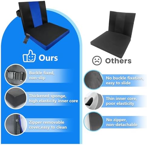 Soft Wheelchair Seat Cushion for Adults Washable Wheelchair Cushions for Seniors Wheelchair Pads Cushions Thick for Seat Non-Slip and Lumbar Support (Black + Blue)