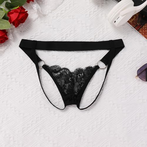 ABAFIP Men's Lace Thong Underwear Low Waist Sissy Pouch G-String Panties Crossdressing Lingerie