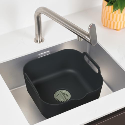 ReBorn - Recycled Washing Up Bowl - Kitchen Dish Wash & Drain - Large Carry Handles - Integrated Plug - Useful Pour Spout - 9 litres Capacity - Made in Britain (Sage Green & Charcoal Grey)