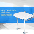 Wall-Mounted Foldable Shower Seat Bathroom Stool Bathroom Shower Stool Wall Mounted Folding Bathing Seat Foldable Shower Chair Elderly Bath Aid Benches With Support Leg Aluminum Frame For Elderly/Preg