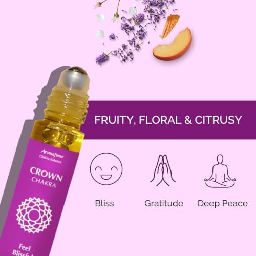 Crown Chakra Essential Oil Roll-On Blend by Aromafume | 10ml/0.33 fl oz | Sahasrara | Aromatherapy Oils for Chakra Balance | Lavender & Jasmine Extracts | Chakra Incense for Meditation, Yoga, Reiki