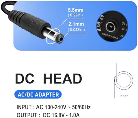 16.8V 1A Massage Gun Charger Replacement 16.8V 0.8A 1A AC DC Power Supply for Massage Gun Power Supply Cord Cable - 59inch/1.5m
