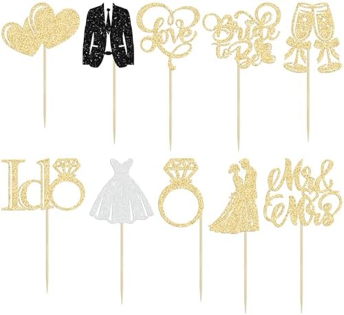 Gyufise 30Pcs Bride to Be Cupcake Toppers Glitter Diamond Ring I Do Love Cupcake Picks Miss to Mrs Bridal Shower Wedding Engagement Bachelorette Cake Decoration Gold