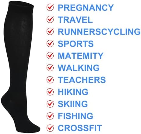 Double Couple 3 Pairs Compression Socks for Women Men 20-30mmhg Knee High Stocking for Sports Running Travel Nurses