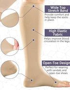 +MD 2 Pairs 20-30 mmHg Medical Compression Socks for Women & Men, Knee High Open Toe Stockings, Circulation Support & Comfort Hose