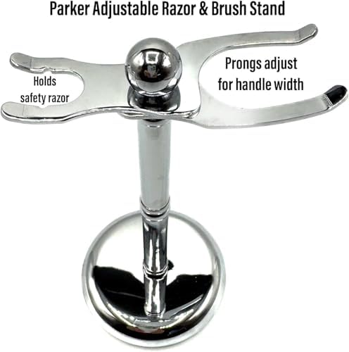 Parker Safety Razor, The Adjust-O-Stand, Adjustable Safety Razor & Shave Brush Stand, Simple to Customize to fit Any Size Shave Brush - PATENT PENDING