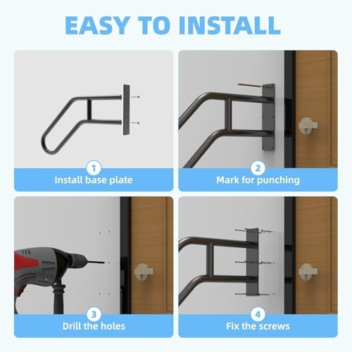 Handrails for Outdoor Steps Wall Mount, Railings for 1-3 Steps, U-Shaped Handrail with Matte Black Finished, Stair Handrails for Kids, Elderly, Pregnant Women, Disabled (26" Length, Black)