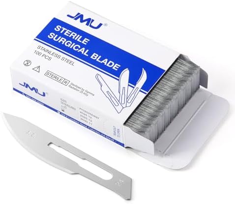 JMU 100pcs Scalpel Blades Sterile #25, Disposable Stainless Steel Surgical Blades, Individually Foil Wrapped