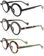 MMOWW 3 Pack Retro Round Reading Glasses for Women Men Blue Light Blocking Readers with Spring Hinges