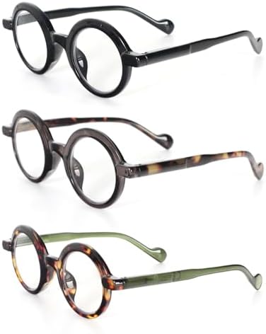 MMOWW 3 Pack Retro Round Reading Glasses for Women Men Blue Light Blocking Readers with Spring Hinges