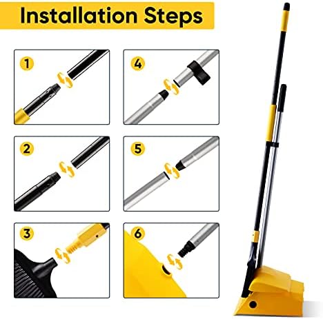 Yocada Commercial Broom and Dustpan Set with Windproof Cover Commercial Outdoor Indoor 2 Plus 1 for Courtyard Garage Lobby Mall Market Floor Home Kitchen Room Office Pet Hair Rubbish