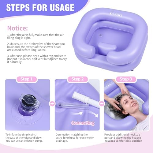 Inflatable Shampoo Basin - Portable Shampoo Bowl, Hair Washing Basin for Bedridden, Disabled,Injured, Hair Wash Tub for Dreadlocks and at Home Sink Washing (Light purple)