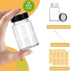 2 oz Small Clear Glass Bottles with Lids - 12 Pcs Wide Mouth Shot Bottles with Caps for Ginger Shots, Juice, Potion, Liquids, Whiskey - Mini Travel Bottles with Funnels, Stickers (12PCS-Clear)