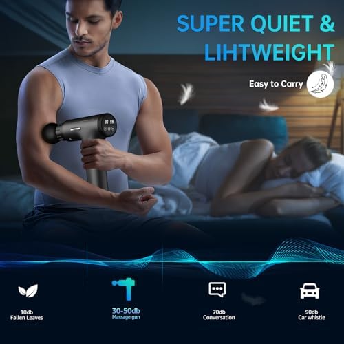 Gvber Massage Gun Deep Tissue, Handheld Percussion Back Massager for Athletes with 6 Attachments & 30 Speed (Grey)