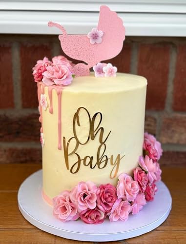 Oh Baby Cake Topper - Gold Acrylic Baby Shower Party Decorations For Gender Reveal Party/Boy or Girl Party Decoration Baby Booth Props Party Photo