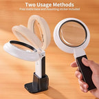 JARLINK Magnifying Glass with Light and Stand, 3-Mode Illuminated Magnifying Glass for Seniors Reading & Close Work, Handheld/Foldable Design with USB/Battery Power for Jewelry, Coins, Crafts