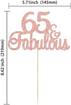 Gyufise 1Pcs 65 & Fabulous Cake Topper Rose Gold Glitter Sixty Five and Fabulous Cake Toppers Happy 65th Birthday Cake Pick for 65th Wedding Anniversary Birthday Party Cake Decorations Supplies