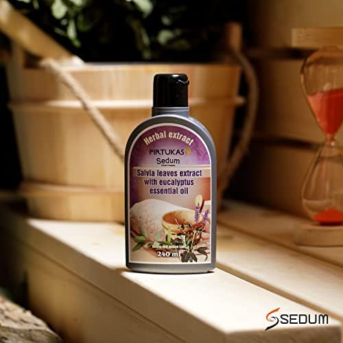 Sedum Natural Herbal Extract for Sauna, Massage, Broom Soaking - Sauna Infusion with Salvia Leaves Extract with Eucalyptus Essential Oil, Honey and Iodine Salt - 240ml