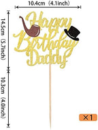 Rsstarxi 1 Pack Happy Birthday Daddy Cake Topper Gold Glitter Best Dad Happy Father's Day Cake Pick for Dad Birthday Happy Father's Day Party Cake Decorations Supplies