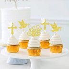 24Pcs Glitter Golden Cross Dove God Bless Cupcake Toppers First Holy Communion Cupcake Picks for Baptism Baby Shower Church Service Christian Birthday Party Cake Decorations