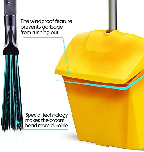Yocada Commercial Broom and Dustpan Set with Windproof Cover Commercial Outdoor Indoor 2 Plus 1 for Courtyard Garage Lobby Mall Market Floor Home Kitchen Room Office Pet Hair Rubbish