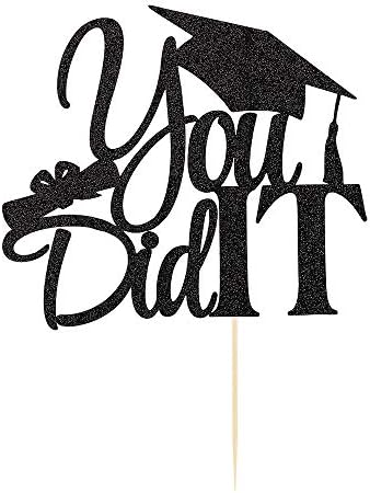 LVEUD I Did It Cake Topper - Congrats Grad Cake Toppers - Graduation Party Decorations (Black)