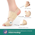 Welnove Bunion Corrector Women & Men Big Toe: 1 Pair Bunion Splint - Adjustable Bunion Correction - Toe Straightener with Non-slip Strap, Day Night Support (Beige) - With 2 Gel Separators