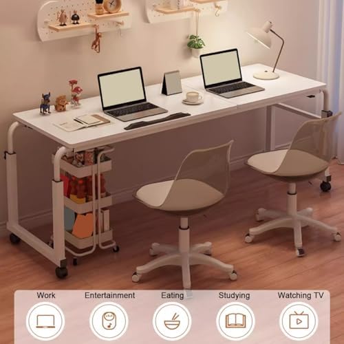 Over Bed Desk Cross-Bed Stretchable Height/Length, OverBed Table with Wheels, Hospital Standing Desk Over Bed Table, Food Tray Desk(Brown)