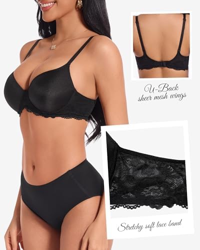 Push Up Bra Demi Smoothing Underwire T-Shirt Bras for Women Deep Plunge Lift Up Padded Add Cup