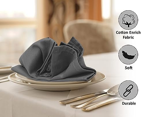 Ruvanti Cloth Napkin Set of 12, 18x18 Inch Soft & Absorbent Cotton Enrich Dinner Napkins for Hotel, Wedding Parties, Napkin-Everyday -Charcoal Grey